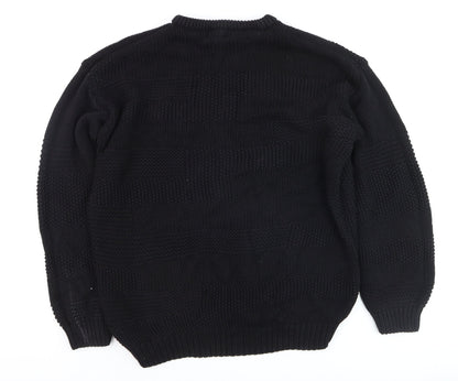 Pull&Bear Men's Black Cotton Chunky Knit Crew Neck Jumper Size L