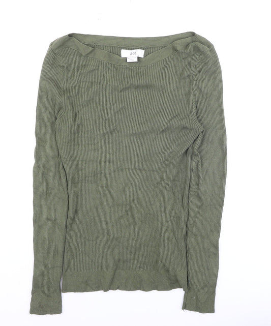 &et Women Green Long Sleeve Ribbed Pullover Knit Jumper Size 16
