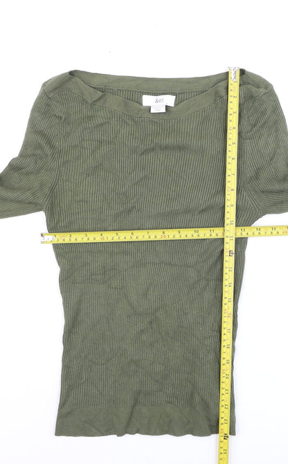 &et Women Green Long Sleeve Ribbed Pullover Knit Jumper Size 16