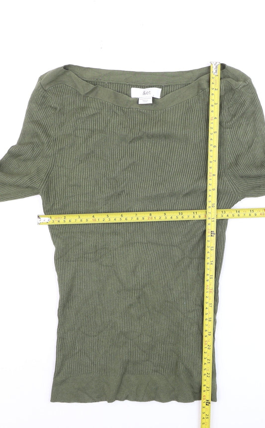 &et Women Green Long Sleeve Ribbed Pullover Knit Jumper Size 16