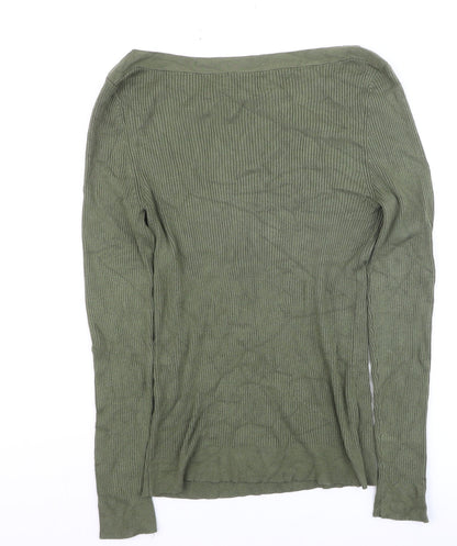 &et Women Green Long Sleeve Ribbed Pullover Knit Jumper Size 16