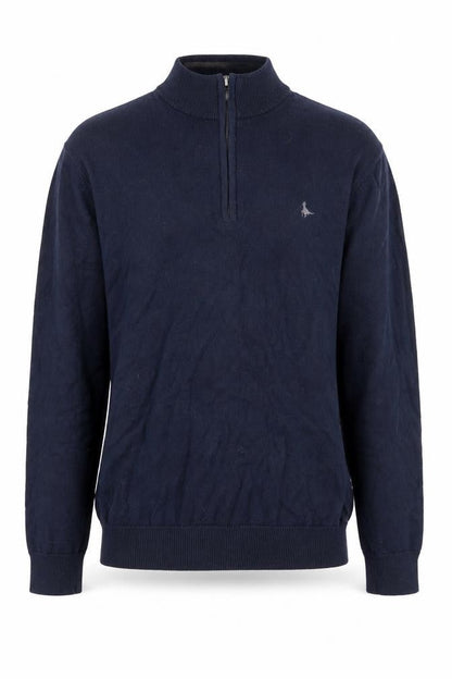 Front view of Jack Wills Men's Blue Cotton 1/2 Zip High Neck Jumper, size S