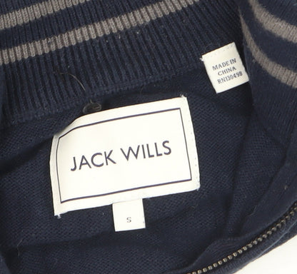 Jack Wills Men's Blue Cotton 1/2 Zip High Neck Jumper Size S