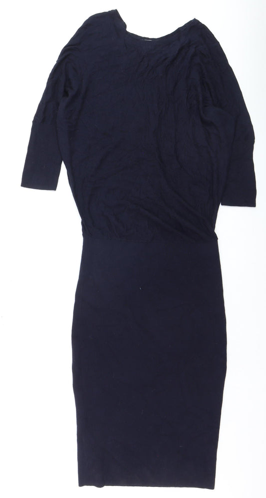 Jigsaw Women’s Blue Wool Bodycon Knit Dress XS 3/4 Sleeve