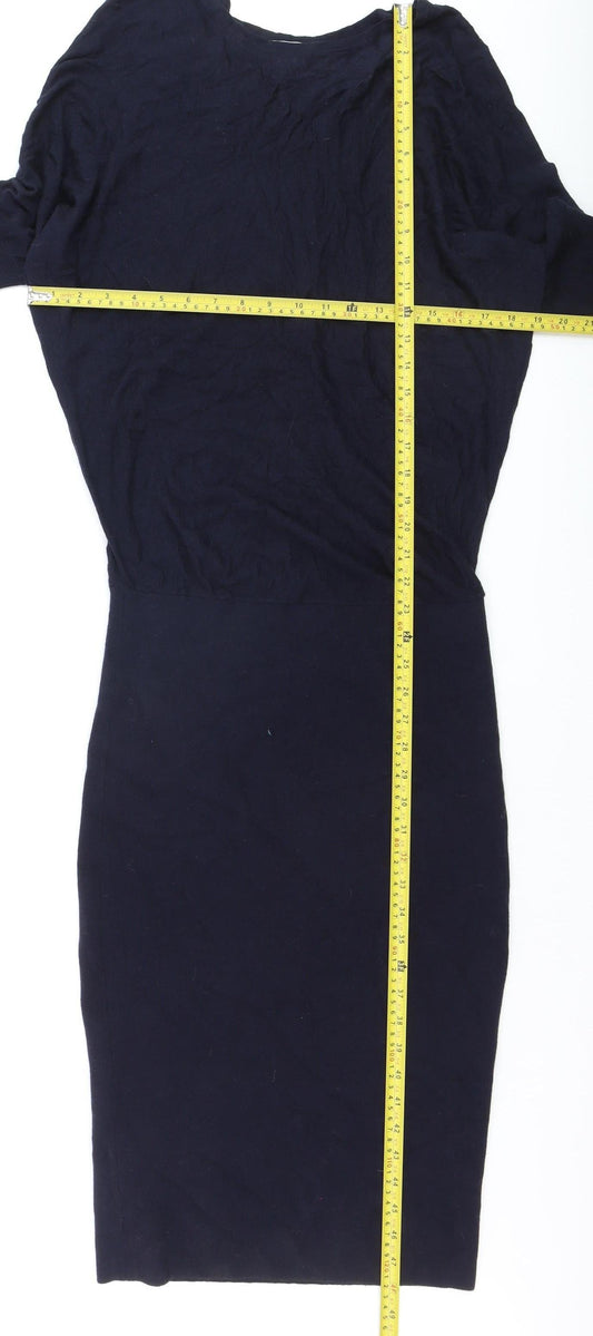 Jigsaw Women’s Blue Wool Bodycon Knit Dress XS 3/4 Sleeve