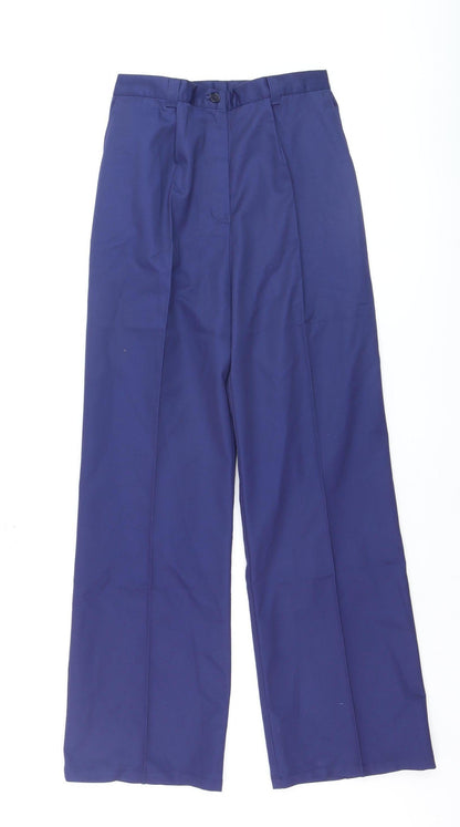 Rizues Women Blue Workwear Trousers Size 8 Wide-Leg Polyester Blend