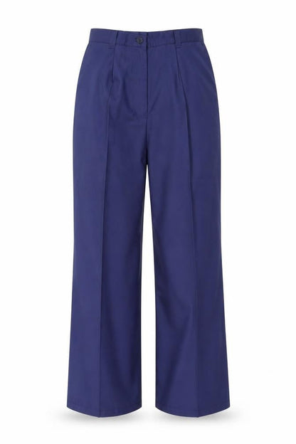 Front view of Rizues Women Blue Workwear Trousers, size 8, Wide-Leg Polyester Blend