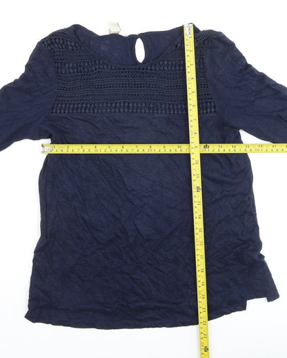 Monsoon Women’s Blue Linen Lace Long Sleeve Pullover Jumper Size 8