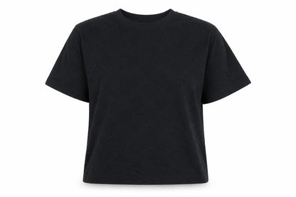Front view of Marks & Spencer Women’s Black Crochet Cotton T-Shirt, size UK 12