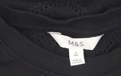 Marks and Spencer Women’s Black Crochet Cotton T-Shirt Size 12