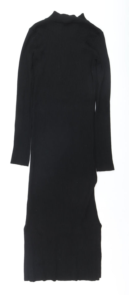 New Look Women's Black Mock Neck Ribbed Bodycon Midi Dress Size 10