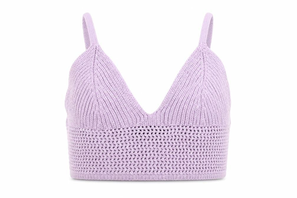 Front view of Bershka Women Purple Knit Camisole Tank Top, size S