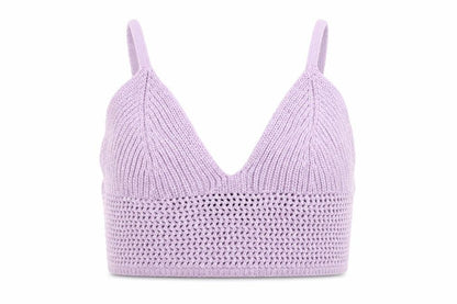 Front view of Bershka Women Purple Knit Camisole Tank Top, size S