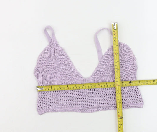 Bershka Women Purple Knit Camisole Tank Top Size S