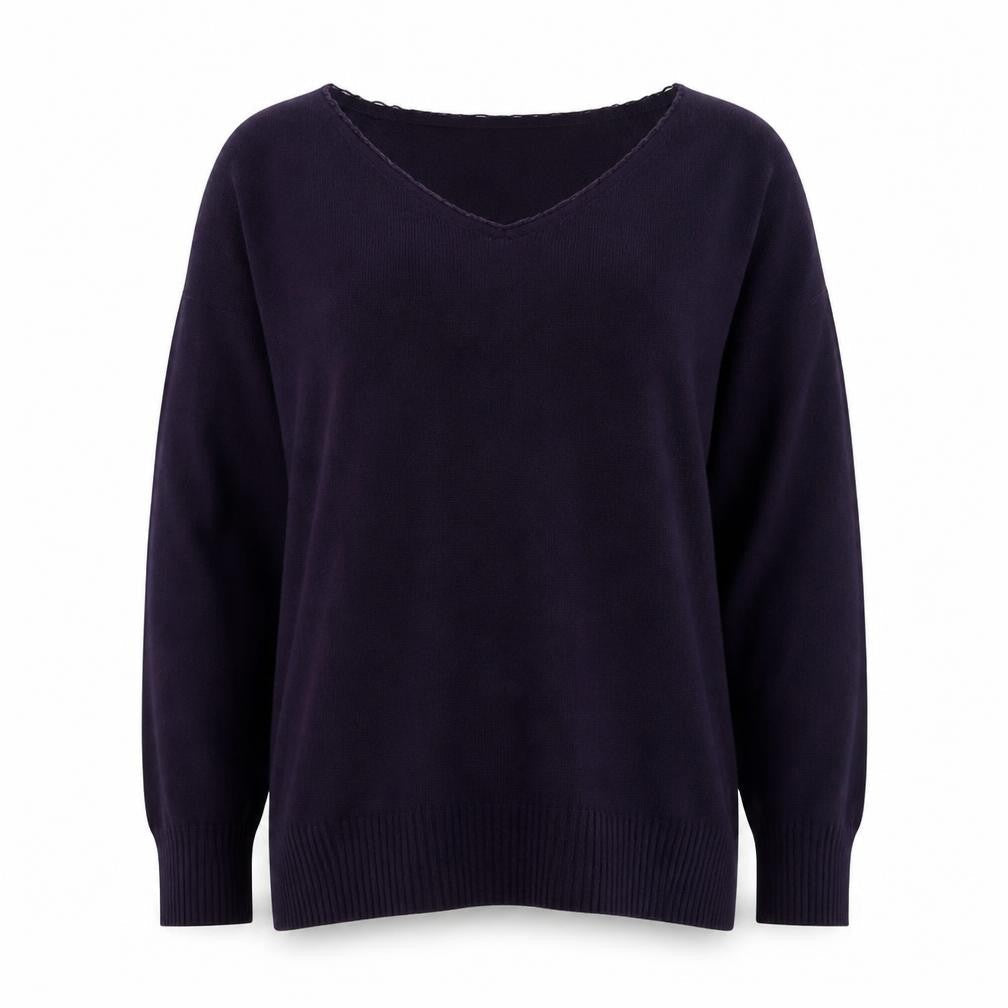 Front view of Marks & Spencer Per Una Women's Purple V-Neck Cotton Jumper, size 14