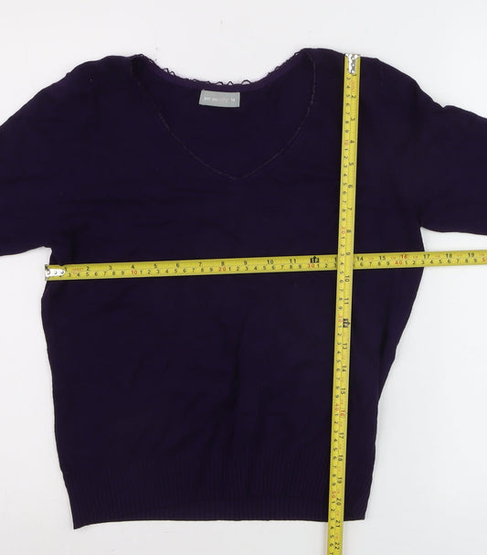 Marks and Spencer Per Una Women's Purple V-Neck Cotton Jumper Size 14