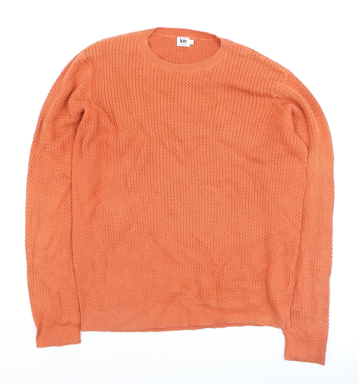 Kin by John Lewis Men's Orange Cotton Waffle Knit Jumper L
