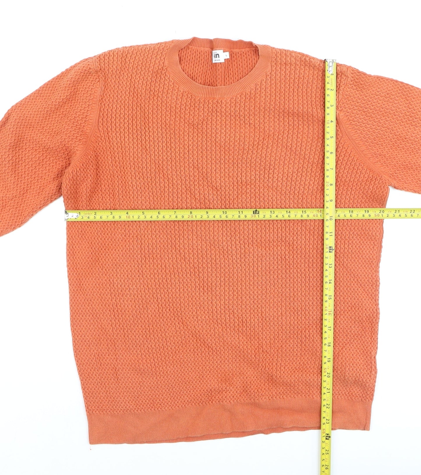 Kin by John Lewis Men's Orange Cotton Waffle Knit Jumper L