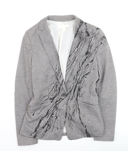 H&M Women’s Grey Abstract Print Single-Breasted Blazer Size 8