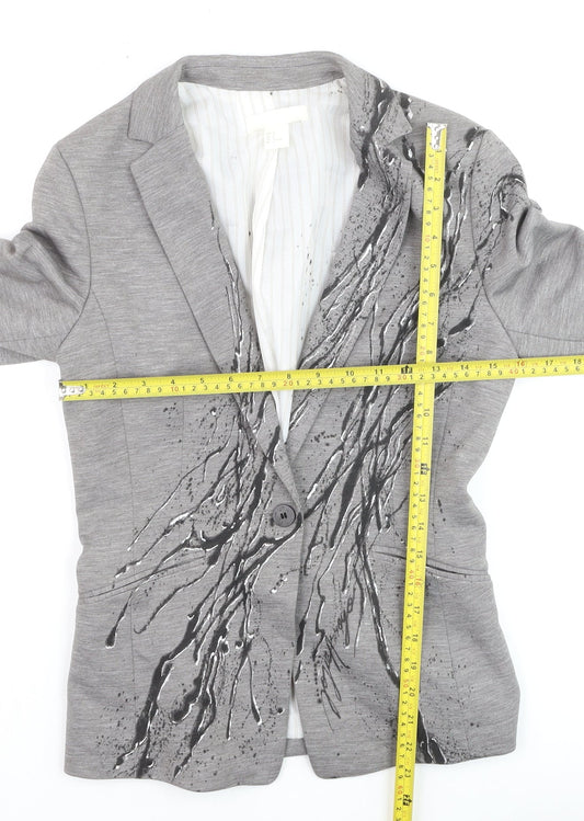 H&M Women’s Grey Abstract Print Single-Breasted Blazer Size 8