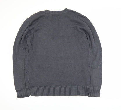 Firetrap Men's Grey Cotton Acrylic Crew Neck Button Jumper M