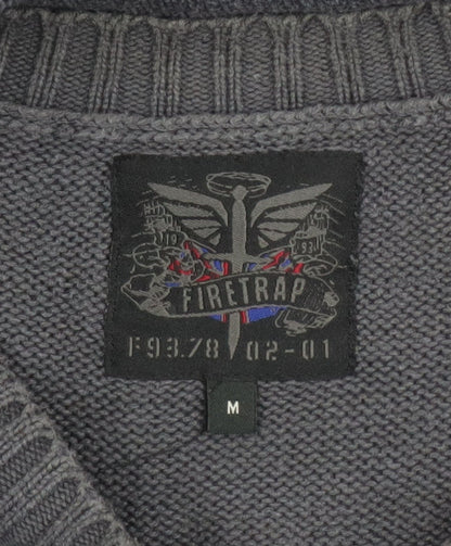 Firetrap Men's Grey Cotton Acrylic Crew Neck Button Jumper M