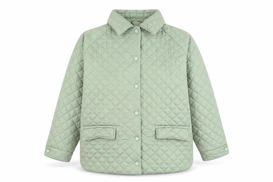 Front view of Tales women’s green quilted mid-length jacket, size M