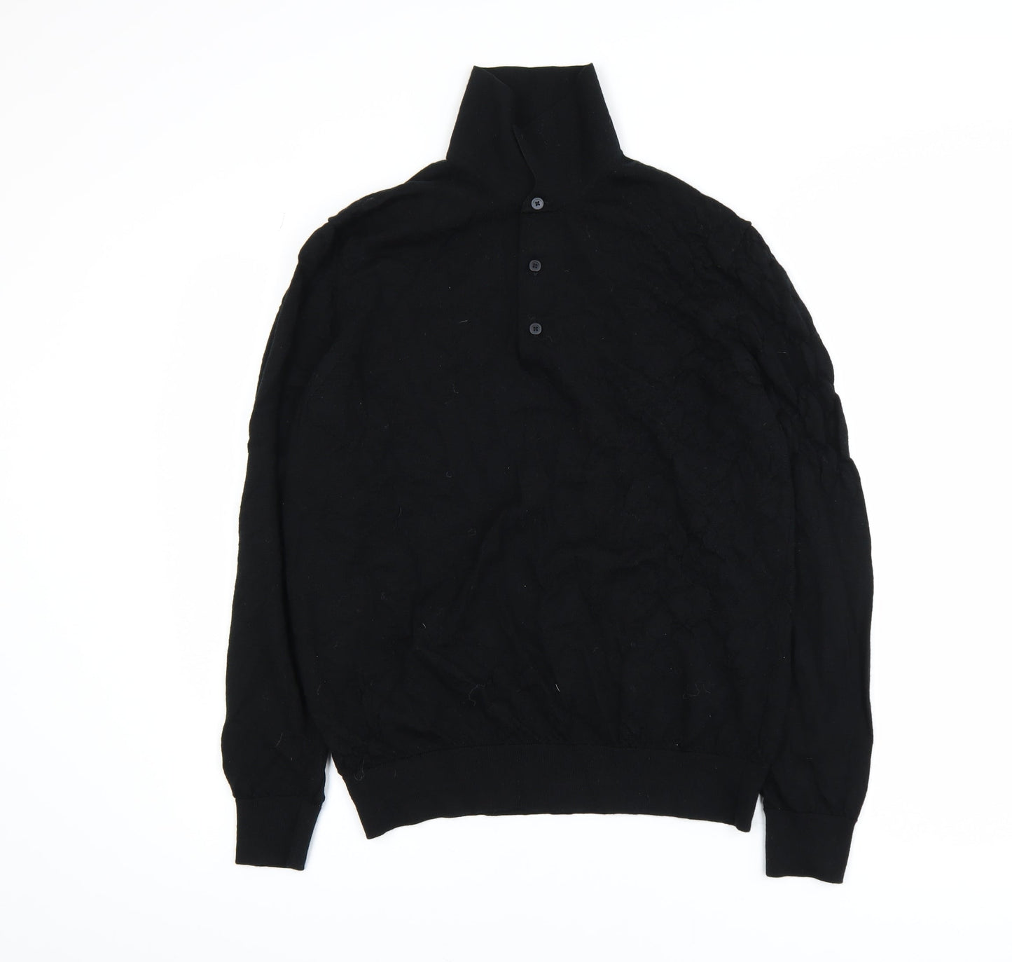 Marks and Spencer Autograph Men's Black Merino Wool Long Sleeve Polo L