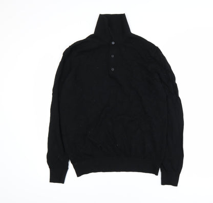 Marks and Spencer Autograph Men's Black Merino Wool Long Sleeve Polo L