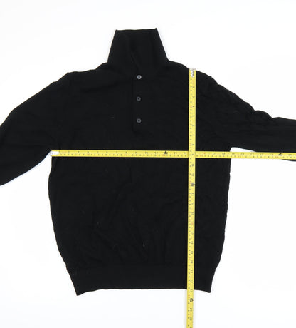 Marks and Spencer Autograph Men's Black Merino Wool Long Sleeve Polo L