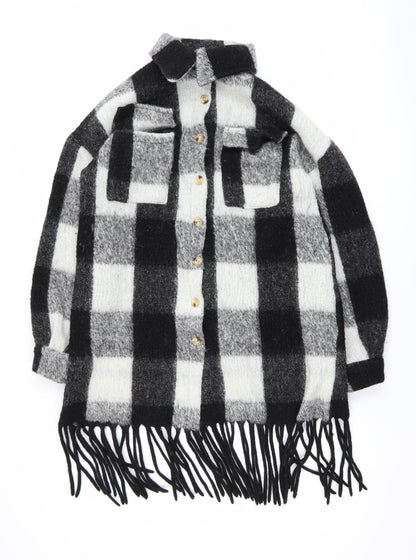 Nasty Gal Women’s Black Check Wool Blend Long Sleeve Shacket Size M