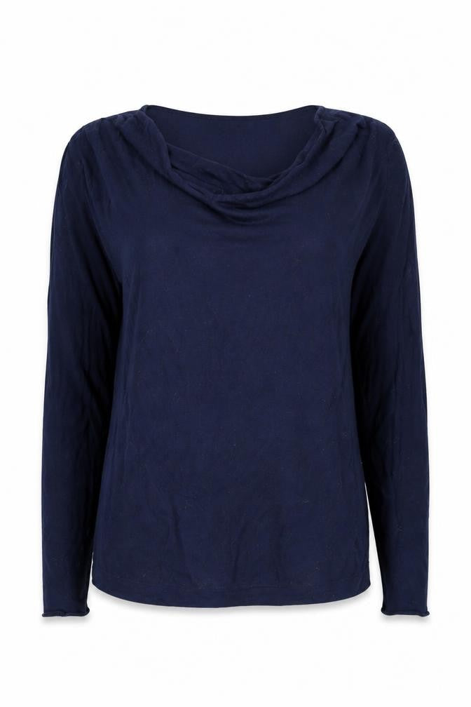 Front view of Jigsaw Women's Blue Cowl Neck Long Sleeve Knit Top, size S
