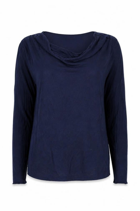 Front view of Jigsaw Women's Blue Cowl Neck Long Sleeve Knit Top, size S