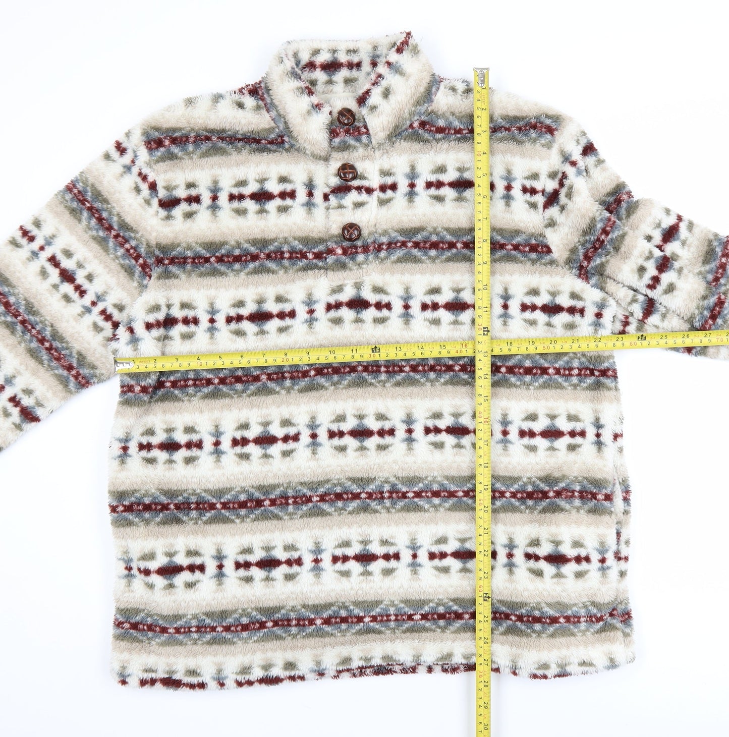 Cotton Traders Men's Multicoloured Fair Isle Fleece Henley Sweatshirt Size L
