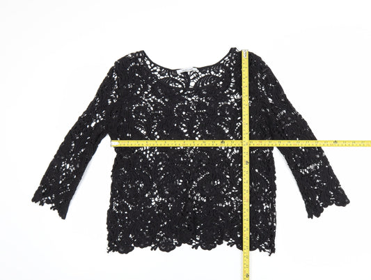 Steilmann Women's Black Lace 3/4 Sleeve Blouse Size 10