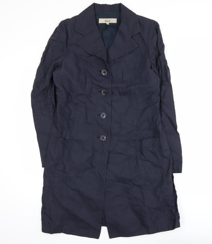 Kew Women’s Blue Cotton Long Trench Coat Size 12 Buttoned Lined
