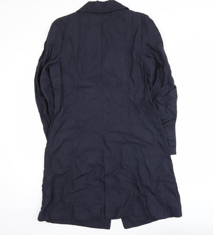 Kew Women’s Blue Cotton Long Trench Coat Size 12 Buttoned Lined