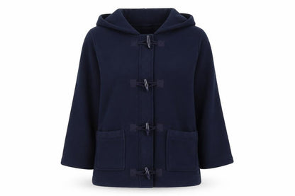 EWM Womens Blue Hooded Mid-Length Duffle Coat Size M Fleece