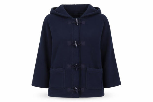 EWM Womens Blue Hooded Mid-Length Duffle Coat Size M Fleece
