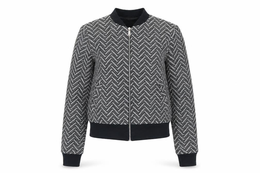 Miss Selfridge Women’s Black Herringbone Bomber Jacket Size 6