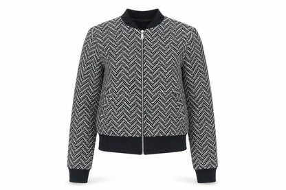 Miss Selfridge Women’s Black Herringbone Bomber Jacket Size 6