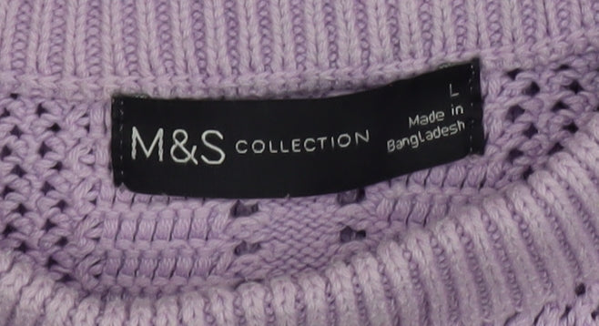 Marks and Spencer Women's Purple Open-Knit Cotton Jumper L