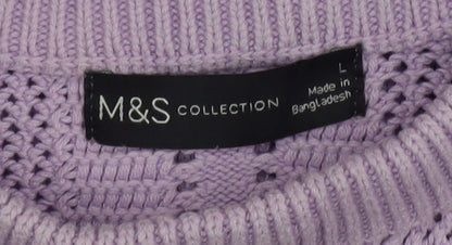 Marks and Spencer Women's Purple Open-Knit Cotton Jumper L
