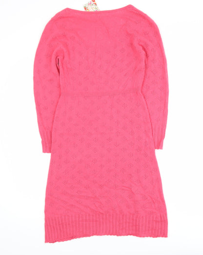 White Stuff Women Pink Jumper Dress Size 8 Knit Long Sleeve