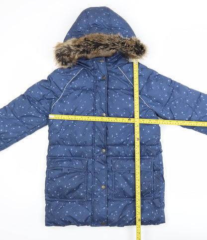 FatFace Teens Blue Star Print Hooded Long Puffer Coat 9/10