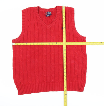 Chaps Women's Red Cable-Knit Cotton Sleeveless V-Neck Vest L