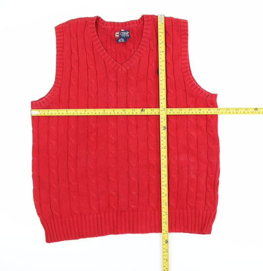 Chaps Women's Red Cable-Knit Cotton Sleeveless V-Neck Vest L