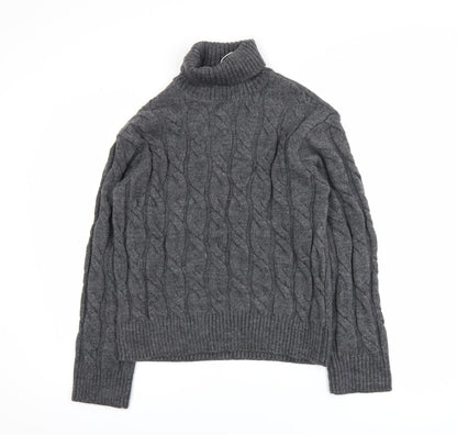 Marks and Spencer Women’s Grey Roll Neck Cable-Knit Jumper XS