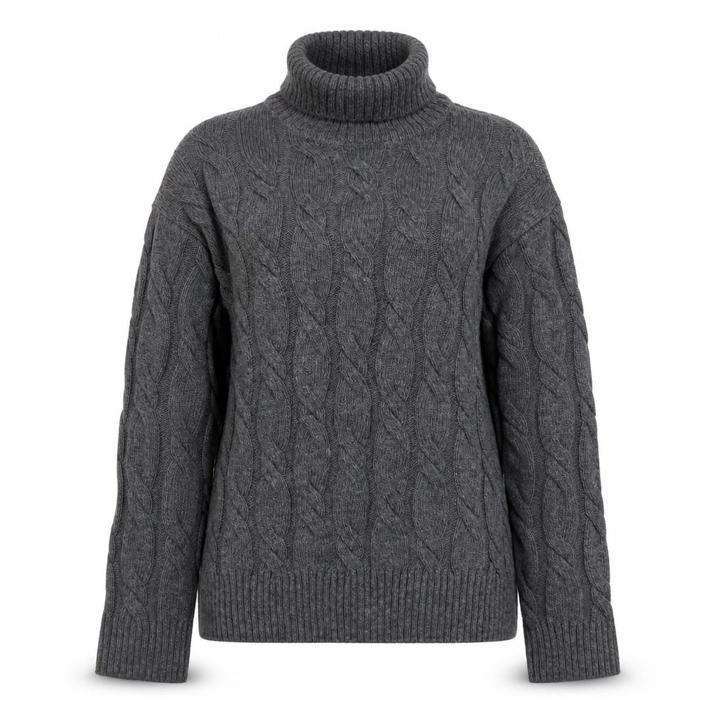 Front view of Marks & Spencer Women’s Grey Roll Neck Cable-Knit Jumper XS