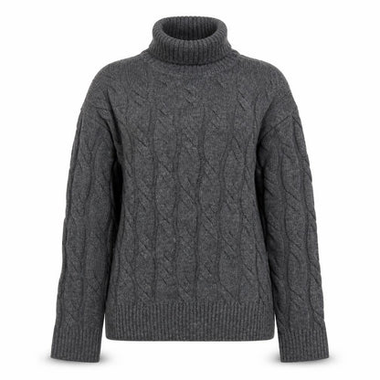 Front view of Marks & Spencer Women’s Grey Roll Neck Cable-Knit Jumper XS